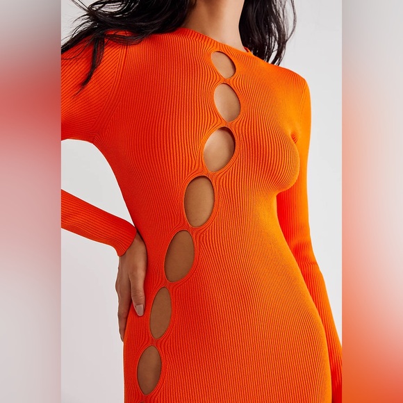 Ronny Kobo x Free People Gwen Sweater XL Orange Tiger Cutout Knit Maxi Dress - Picture 3 of 4